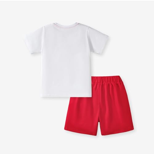 Image of HILEELANG Toddler Boy Summer Short Clothes Sets Cotton Crewneck Tees Shorts Pocket Adjustable Knite Shorts Playwear Sets