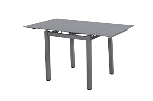 Modernique® Black Grey Extending Dining Table 80-130 x 80 cm, 110-170 x 70 cm Modico Tempered Glass Dining Table with Adjustable feet