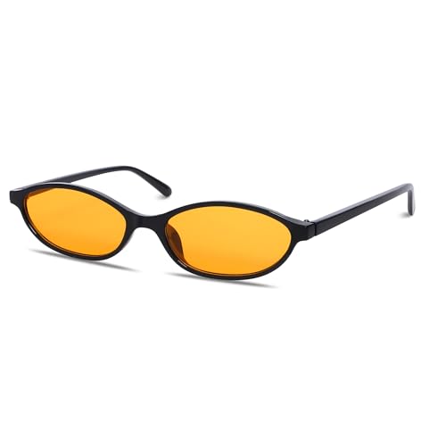 Image of GUVIVI Retro Oval Sunglasses for Women Chic Cat Eye 90s Sunnies Lightweight Narrow Shades Trendy UV protection Sun Glasses
