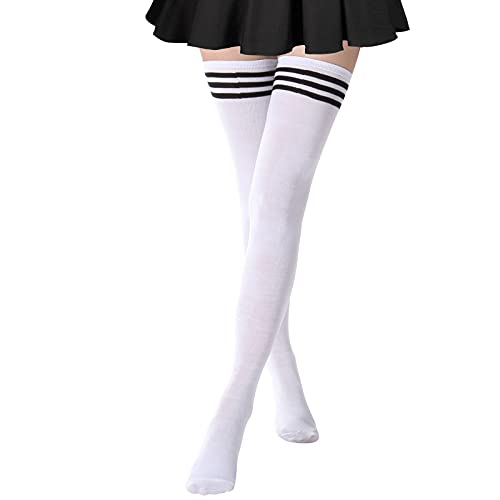Image of DRESHOW Extra Long High Thigh Socks Striped Over Knee Thin Tights Long Stocking