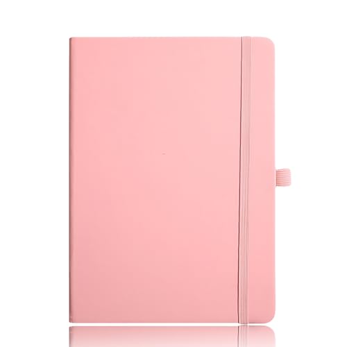 A5 Lined Journal NoteBook，Hardcover Thick Leather Note Book，Elastic Pen Holder, 200 Numbered Pages for Writing,100gsm Lined Paper, for Work Office School Travel,14.5 x 21cm-Pink