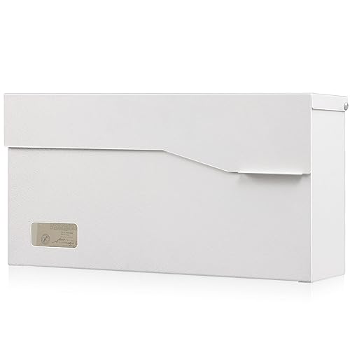Image of xydled Wall Mount Mailboxes for Outside, Steel Hanging Metal Mail Box,White | Textured Modern Post Box Package Drop Box for Outdoor House Home, ideal for magazines and mail storage, 14.56''x7.1''x4''