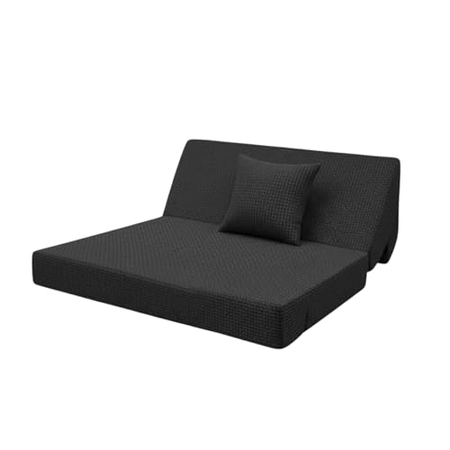 Image of Modern Jute Fabric Sofa Cum Bed with Cushion | 1-Seater Convertible Sleeper Sofa | Space Saving Folding Couch for Living Room, Bedroom & Guest Room-Black