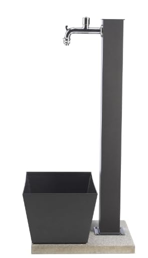 Fontana in metallo da giardino con capiente vaschetta rettangolare e base in cemento 40 x 40 cm, BEL-FER modello 42/QVR colore Antracite