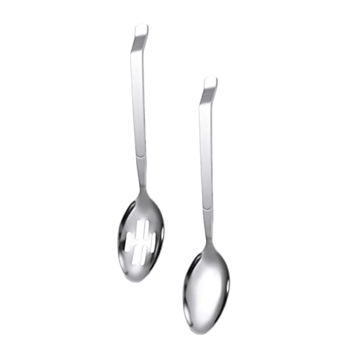 BRIGHTFUFU 2 Pcs Stainless Steel Serving Spoon Large Serving Spoons Salad Spoons Rice Spoons Buffet Slotted Spoons Buffet Serving Colander Ice Cream Spoons Food Serving Spoon Silver
