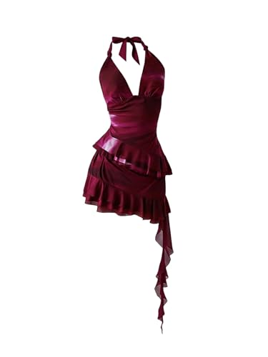Verdusa Women's Halter Y2k Mini Dress Asymmetrical Wedding Guest Dress