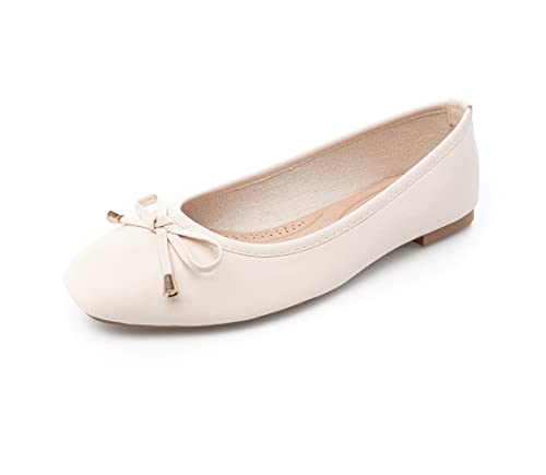 440 Bailarinas Mujer Blancas con Punto Cuadrada - Zapatos Mujer - Ballet Flats (White, Size 38 EU)