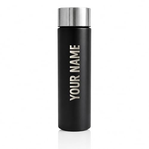 Image of Speedex Customized Black Stainless Steel Water Bottle 1 Ltr Single Wall | Personalised Name Printed Customised Water Bottle | BIS Approved | Reusable Bottle for Kids & Adults, School, Office & Travel