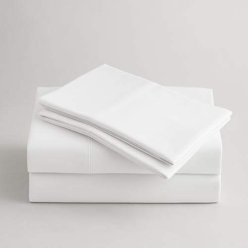 Peru Pima 285 Thread Count Percal Queen Sheet Set - 100% Peruvian Pima Cotton, 4 Piece (Flat, Fitted, 2 Pillowcases) - Cooling, Crisp, Deep Pocket, Hotel Quality Bedding - White