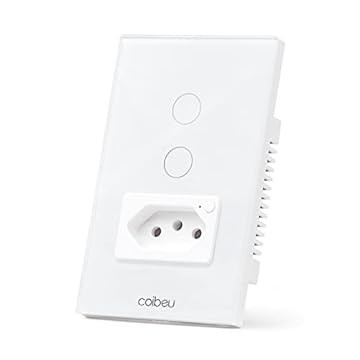Interruptor Inteligente WiFi com Tomada, Interruptor Smart Sem Fio Doméstico Multifuncional, Controle Remoto de Eletrodomésticos Por Celulares, Interruptor Cronometrado (2 botões)