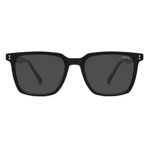 SOJOS Unisex Rectangle Polarized Sunglasses TR90 Square Frame UV400 Protection Lightweight Flexible for Men and Women, Black/Grey