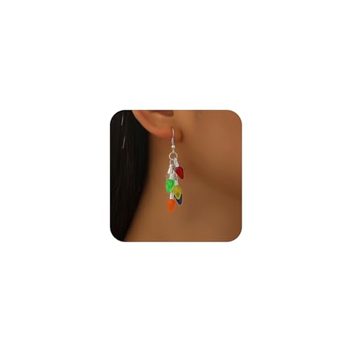 Christmas Earrings for Women Acrylic Light Up Bulb Earrings Colorful Christmas Neon Dangle Earring Funny Winter Xmas Light Ball Earring Festival Holiday Jewelry (Silver)
