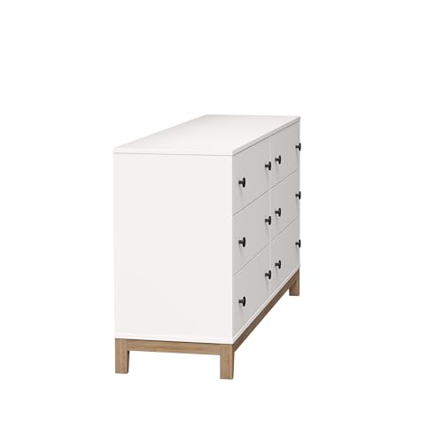 Image of Prepac Nordik Dresser, White & Oak Dresser for Bedroom, Chest of Drawers with 6 Drawers, 16 inch D x 54.75 inch W x 30 inch H, WODBR-2206-1