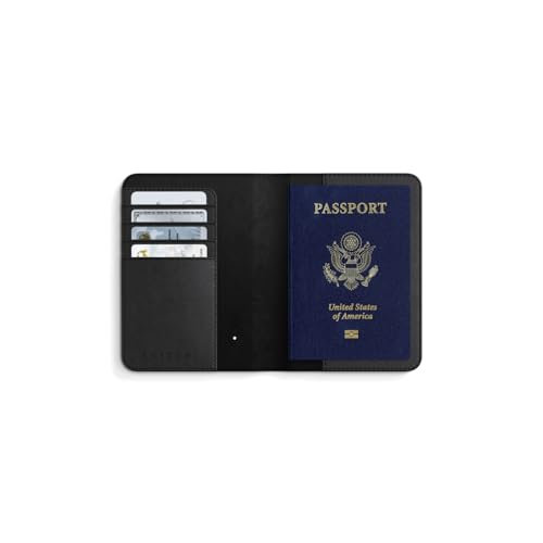 Satechi Passport Holder for Travel with Find My, Passport Cover with 4 Card Holder, Wireless Charging, and RFID protection – Travel Essential Vegan Leather Passport Holder – Black