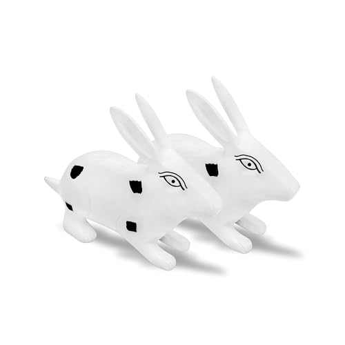 Image of Brass Rabbit Pair Statue | Weight - 490 G Approx | Vastu Shastra | Home Decor Statue | Vastu Remedy | Wealth and Prosperity | Material- Brass | Black and White Painted |