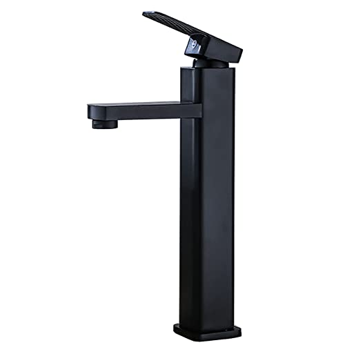 LenEurest Grifo de Lavabo de tocador de baño de una Sola manija, tocador de tocador, Grifo de baño batidora de tazón con Manguera de Suministro de Agua,Negro,High Cover