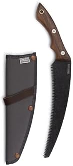 Barebones Timber Saw - Hand Saw with Ergonomic Walnut Handle for Camping, Pruning, and Wood Cutting - Curved Blade and Root Cutter with Sheath