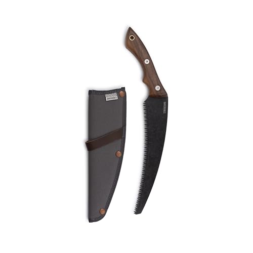 Barebones Timber Saw - Hand Saw with Ergonomic Walnut Handle for Camping, Pruning, and Wood Cutting - Curved Blade and Root Cutter with Sheath