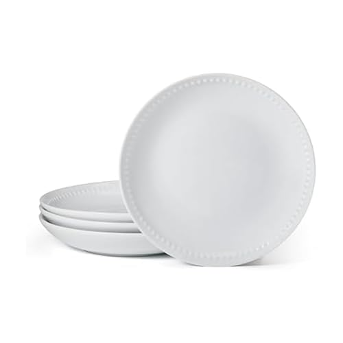 Everyday White by Fitz and Floyd Beaded Set of 4 Coupe Salad Plate, 8.5 Inch