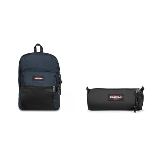 EASTPAK PINNACLE Sac à Dos, 27 L - Triple Denim (Bleu) & BENCHMARK Single Trousse, 27 L - Black (Noir)