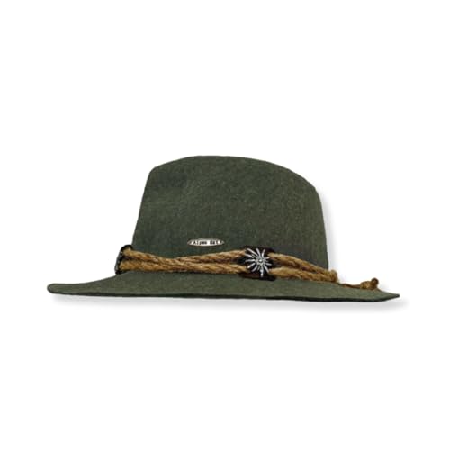 Image of German Oktoberfest Hat - 100% Wool Alpine Tyrolean Fedora with Edelweiss Pin & Rope - Charcoal Bavarian Hat for Men & Women