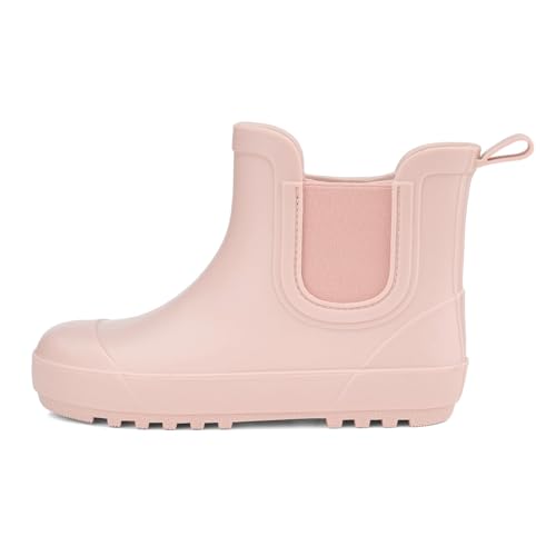 HISEA Kids Waterproof Ankle Deck Boots Non-Slip Rubber Chelsea Slip-On with Round Toe for Boys & Girls Lightweight Toddler to Big Kid Rainboots for Farm Park Hiking & Outdoor Play
