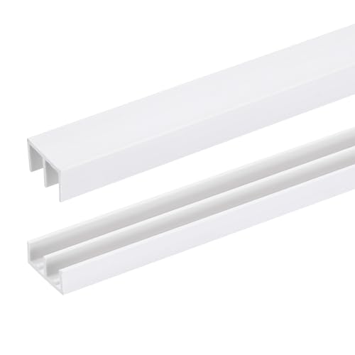 sourcing map 2Set White Plastic Sliding Door Track, Sliding Glass Window Track for 1/4 Thick Panels, for Closet Glass Cabinets Door Track (3Ft Long)