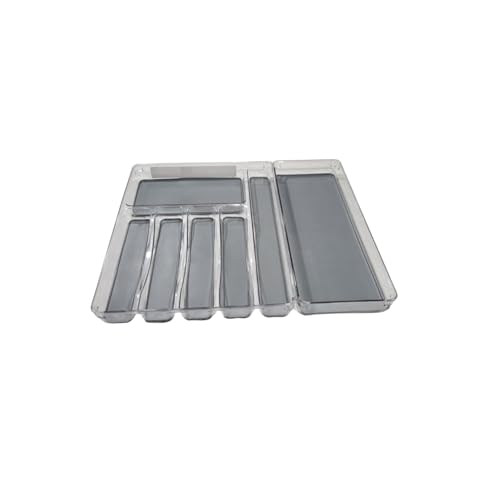 Genérico Organizador de Cubiertos para Cajón, 2 Piezas - Cubertero Acrílico Transparente con 7 Compartimentos, Antideslizante, Bandeja Organizadora de Utensilios de Cocina 48x40x4,5 cm
