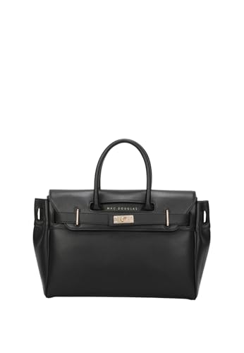 Mac Douglas - Sac à Main Noir - Le Pyla de la Collection Meryl - Taille XS : 34,5 x 25 x 12,5 cm - Cadenas Décoratif et son Pendentif Clé - 3 poches intérieure dont une zippée - Bandoulière Amovible