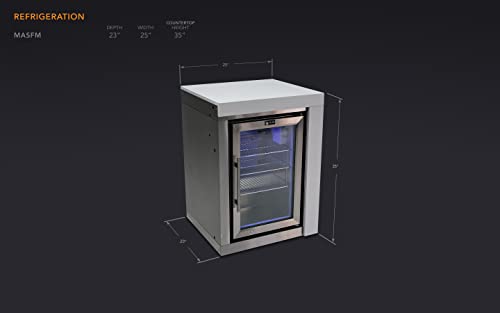 Mont Alpi Masfm Stainless Steel Outdoor Rated Lockable Temperature Adjustable Refrigerator Beverage Center Cabinet Module W/ 3 Adjustable Racks + White Granite Countertops + Blue Led Lighting #TOP3