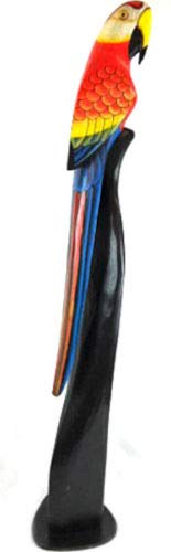 WorldBazzar 40" Tall Hand Carved Wood red Parrot Statue Sculpture