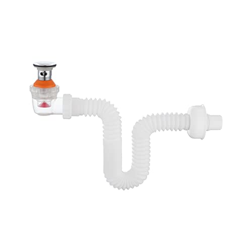WINDALY Sifón Desagüe Flexible con Rebosadero Desagüe Universal Tapones de Desagüe, Tubo de desagüe Antiolor para Lavabo, Extensible de 330-850 mm Cover
