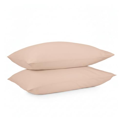 Image of 100% Cotton Queen Size Fitted Bedsheet Set (80x60 inches) with 2 Pillow Covers (18x27 inches) - Percale Weave, Soft & Breathable | (Blush Pink)