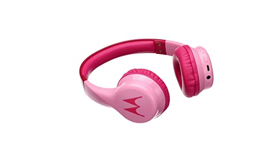 Motorola Squads 300 - Casque Bluetooth pour enfants - 24 heures - Volume limité à 85dB, Flexible et durable, Protection auditive et fonction de partage, Coussin anti-allergie (sans BPA) - Rose