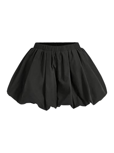 WDIRARA Women's Asymmetrical Hem Bubble Skorts Elastic Waist Loose Fit Solid Mini Skirt Pants
