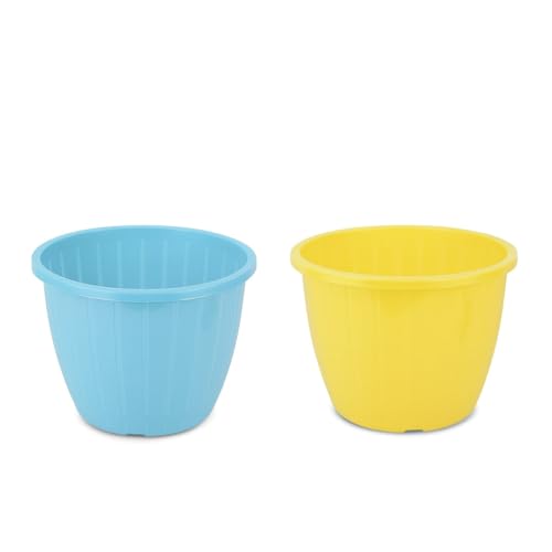 Image of Go Hooked Sunshine Flower Pot /Planters for Home Decor, Plastic Pots for Gardening /Home, Flower Pots Indoor-Outdoor & Planter for Plants (Multicolor) (Pack of 2)