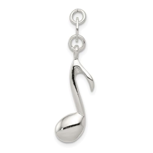 Collar con colgante de plata de ley 925 pulida con nota musical, mide 32 x 10 mm de ancho, dije para mujer, Plata de ley