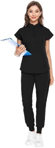 Scrubs for Women Set, Medical Jogger Suit Stretch Top & Pants, with Multi Pocket, for Nurse Esthetician Workwear