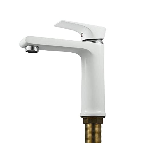 Robinet d'eau blanche monotrou pour lavabo de salle de bain et cuisine