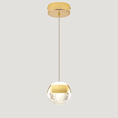 Lampe suspendue boule cristal dorée luminaire LED 8W plafonnier moderne