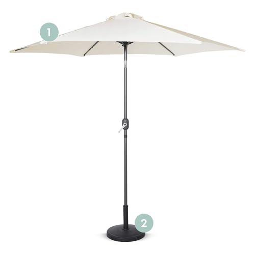 Image of VonHaus Parasol with Base – 2.7M Parasol Umbrella for Outdoor, Garden, Patio – Sun Shade Canopy with Hand Crank & Tilt Function – UV30+ Protection, Air Vent, Powder Coated Steel Frame, Ivory