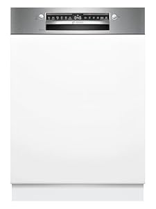 Bosch SMI4HTS14E, Serie 4 Smarter teilintegrierter Geschirrspüler, 60 cm, VarioFlex Körben, 3-fach Rackmatik, Smart Start, Eco 50°C & Intensiv 70°C für geprüfte Hygiene, AquaStop, gebürsteter Stahl