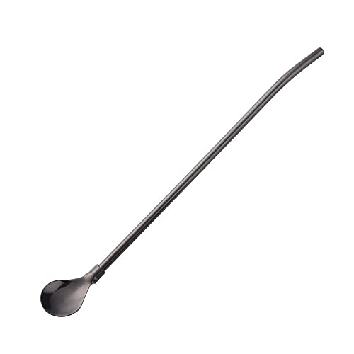 Spoon Straws Stainless Steel Drinking Spoon Straws Reusable Metal Cocktail Spoons Straws（Black Spoon）