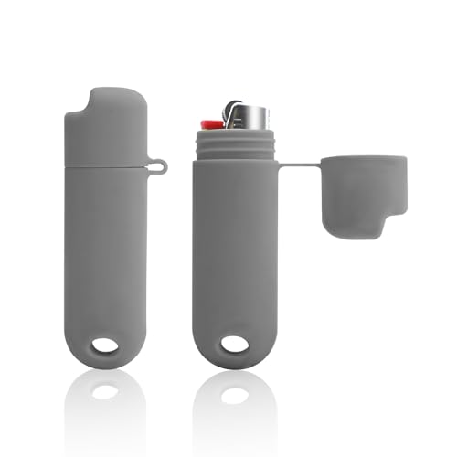 2pcs Waterproof Lighter Case Cover Holder for BIC, Lighters Sleeve Type J6 Outdoor Anti-Drop Protective Lid for Lighters, Silicone Protector Sleeve Pack Compatible with BIC Accessories (Dark Gray)