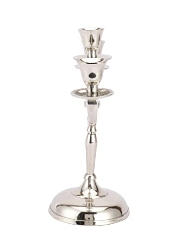Purestory 3 Arm Metal Candelabra – Candlesticks Holder For Wedding, Church, Holiday Decor, Halloween – Taper Candle Holder Stand Centerpiece Elegant Decoration Piece For Table - Silver #TOP5