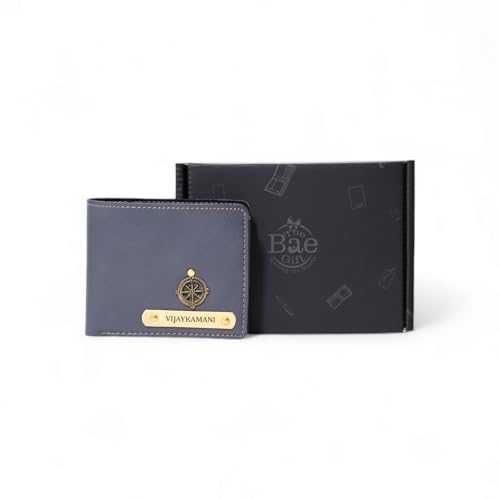 Image of Men's Personalized Wallet I Customized Slim Stylish Leather Purse with Name & Charm I Unique Birthday Anniversary Gift for Men Boy Love Husband Employees Clients - (Grey)
