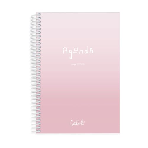 Casterli 84009-Rosa - AGENDA ESCOLAR 2024-25 BASIC Color Rosa, Semana Vista, Vertical, Tamaño A5, Papel 70g, Cubierta Polipropileno Opaco, Colores surtidos, 148 x 210 mm