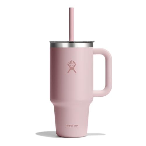 Hydro Flask – Travel Tumbler 946 ml (32 oz) with Clear Press-in Straw Lid – Stainless Steel – Double Wall Vacuum Insulated – Splash Resistant – Trillium