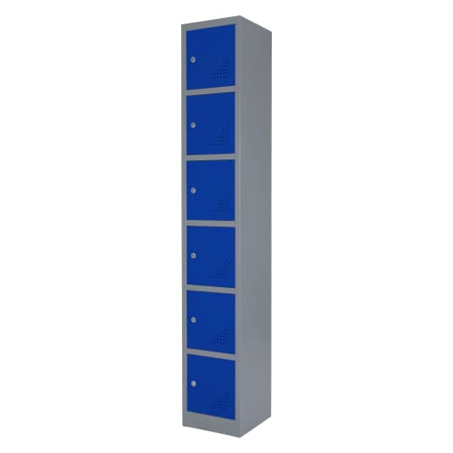 The Workplace Depot 6 Door Locker Premium Steel Construction Grey Finish 1800mm High Vandal-Resistant and Ventilated for Office or Industrial Use (6 Door, Blue)