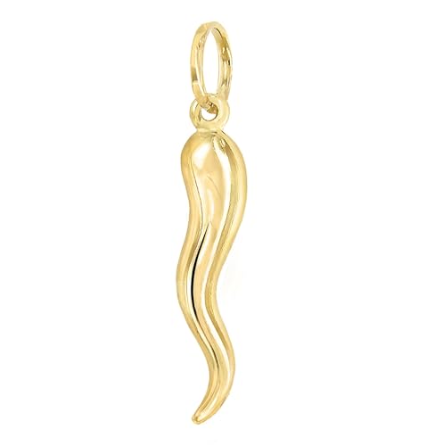 Lucchetta 14K Italian Gold Horn Pendant Hollow for Him and Her, Suitable for Gifting Handmade in Italy, Hypoallergenic Made to Last - Fits Perfectly up to 4mm Necklace